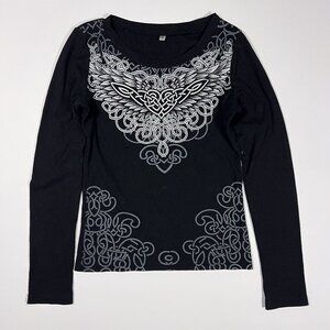 Y2K Black Grunge Graphic Long Sleeve Top